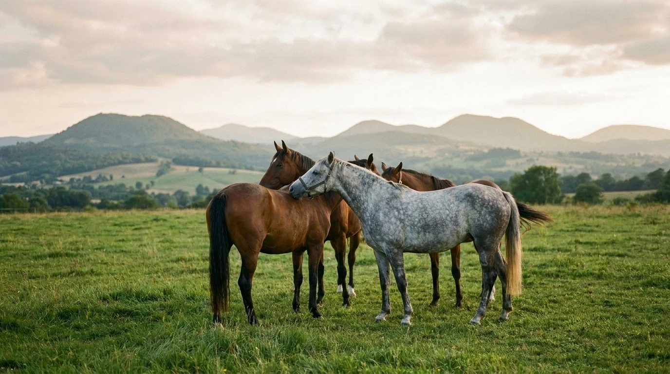 Les chevaux du Les Calèches de la Rive en liberté, Allier
